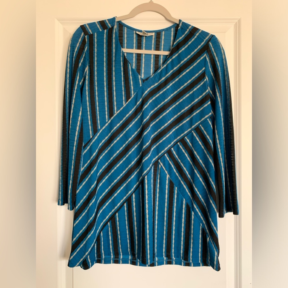 Blue and Black Striped Crossover Top